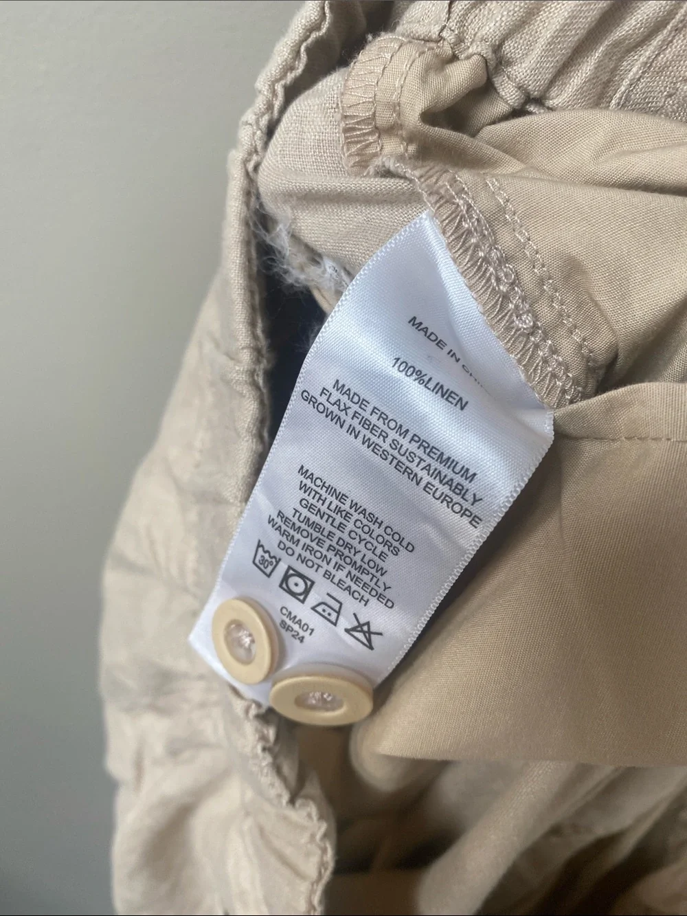 Quince European linen pants, driftwood khaki size medium